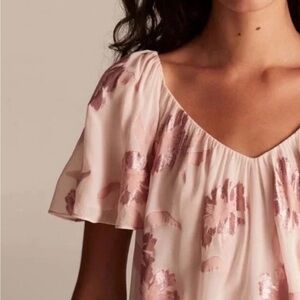 Rebecca Taylor Soft Pink Metallic Flower Silk Blouse Top Size Medium Preppy